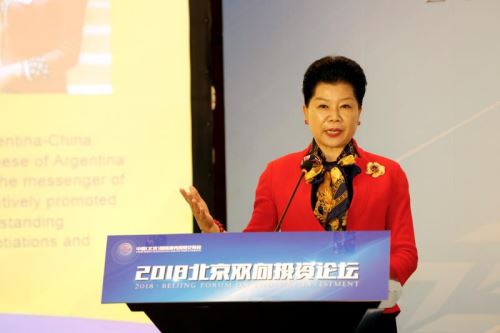 2018年5月29日，唐清慧女士在“2018北京双向投资论坛”发表主旨演讲，浅谈中方企业在阿根廷投资发展环境及双边贸易的发展前景。受访者供图
