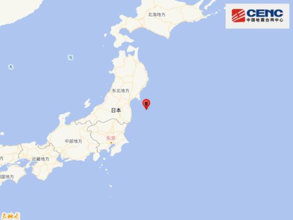 日本3月16日强震位置示意图。图片来源：中国地震台网速报微博截图。