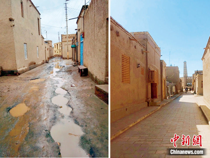 修复前后的民居建筑及周边道路环境。许言 供图